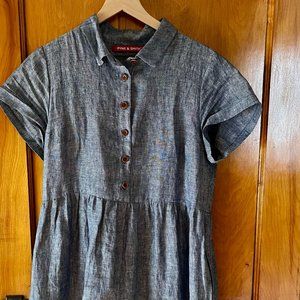 Pyne & Smith Model No.23 Collared, Button up Linen Dress in Oxford Chambray - M